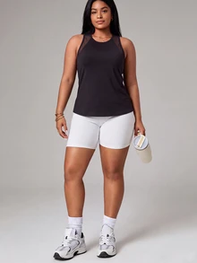 SHEIN Unity Solid Color Racerback Plus Size Sports Tank Top - Black - View 12