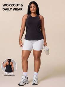 SHEIN Unity Solid Color Racerback Plus Size Sports Tank Top - Black - View 1