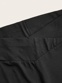 SHEIN PETITE CURVE 大尺碼純色極簡休閒寬鬆交叉腰喇叭褲 正式運動黑色冬季 - 黑色 - 查看 6