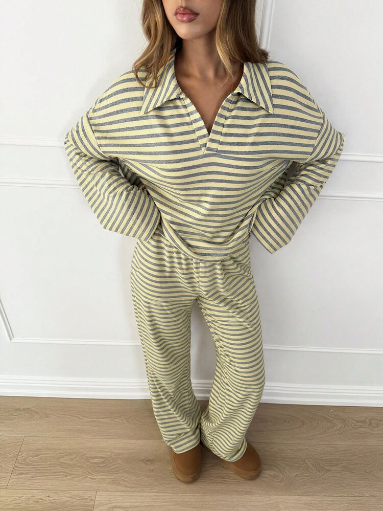 Siren Gaze Cozy Women's Striped Long Sleeve Loungewear Set Pajama Set Stylish Two Pieces Casual Outfit Fall/Winter Christmas Halloween Sportswear Y2K - Multicolor - View 8
