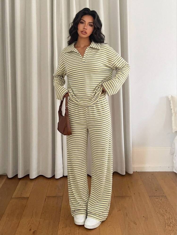 Siren Gaze Cozy Women's Striped Long Sleeve Loungewear Set Pajama Set Stylish Two Pieces Casual Outfit Fall/Winter Christmas Halloween Sportswear Y2K - Multicolor - View 5