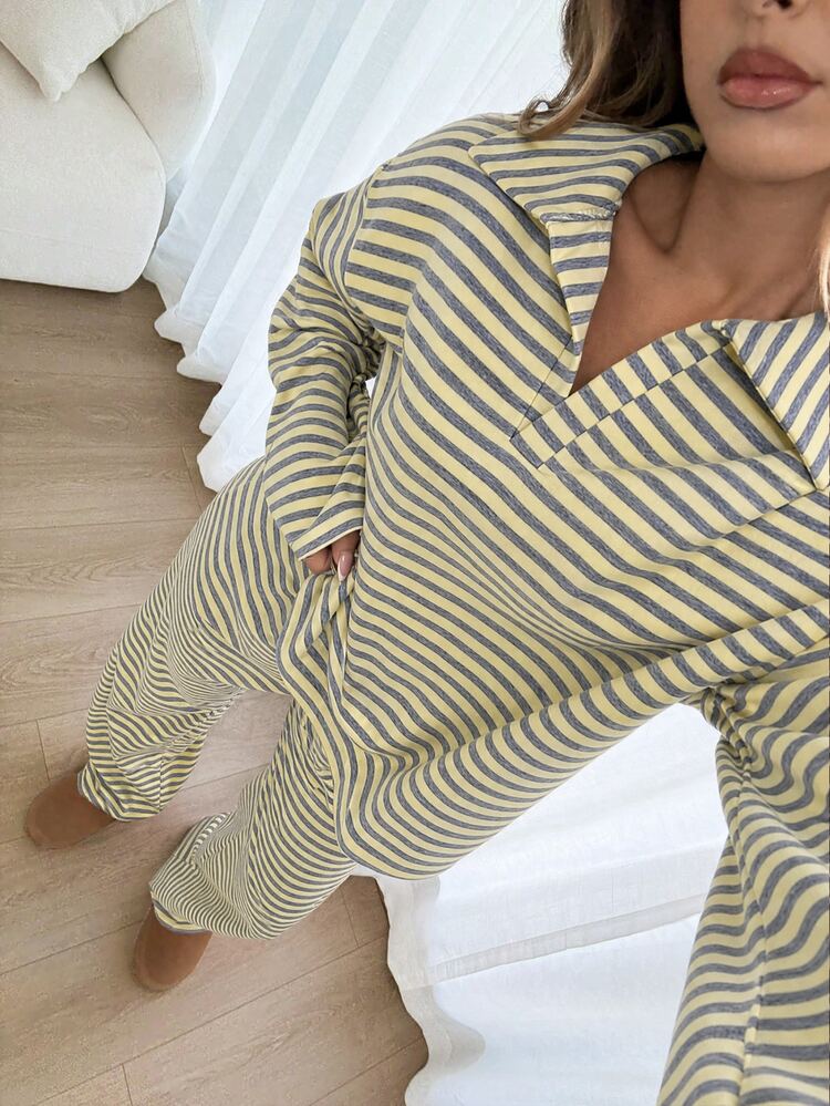 Siren Gaze Cozy Women's Striped Long Sleeve Loungewear Set Pajama Set Stylish Two Pieces Casual Outfit Fall/Winter Christmas Halloween Sportswear Y2K - Multicolor - View 3