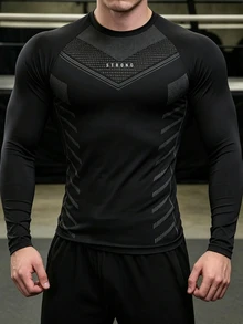 GymBeat Men's Stand Collar Raglan Long Sleeve Casual Fitness Sports T-Shirt, Gym,High Stretch,Muscle Fit,UV Protection,Cooling,Running,Outdoor,Training. - Multicolor - View 6