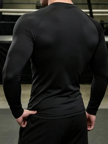 GymBeat Men's Stand Collar Raglan Long Sleeve Casual Fitness Sports T-Shirt, Gym,High Stretch,Muscle Fit,UV Protection,Cooling,Running,Outdoor,Training. - Multicolor - View 2