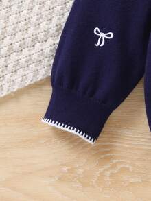 Young Girl Cute Versatile Embroidery Bow Crew Neck Long Sleeve Knit Sweater - Royal Blue - View 5