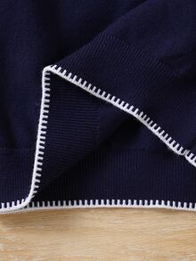 Young Girl Cute Versatile Embroidery Bow Crew Neck Long Sleeve Knit Sweater - Royal Blue - View 3