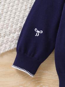 Young Girl Cute Versatile Embroidery Bow Crew Neck Long Sleeve Knit Sweater - Royal Blue - View 7
