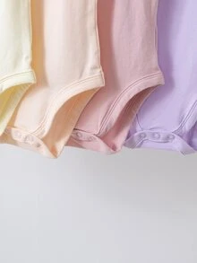SHEIN 5pcs/Set Babygirl Casual Solid Color Knit Comfortable Spaghetti Strap Crotch Open Romper, Suitable For Summer - Pink - View 3