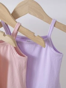 SHEIN 5pcs/Set Babygirl Casual Solid Color Knit Comfortable Spaghetti Strap Crotch Open Romper, Suitable For Summer - Pink - View 4