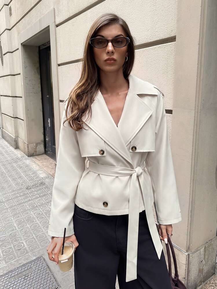Aloruh Women's Solid Color Waist Tie Casual French Elegant Versatile Daily Commute Trench Coat Jacket Office Travel Shades Of Brown Autumn - Beige - View 4