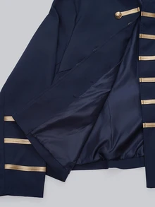 SHEIN Clasi Plus Size Autumn/Winter Colorblock Metal Buckle Napoleon Vintage Chic Military-Style Double-Breasted Buttoning Jacket - Navy Blue - View 9