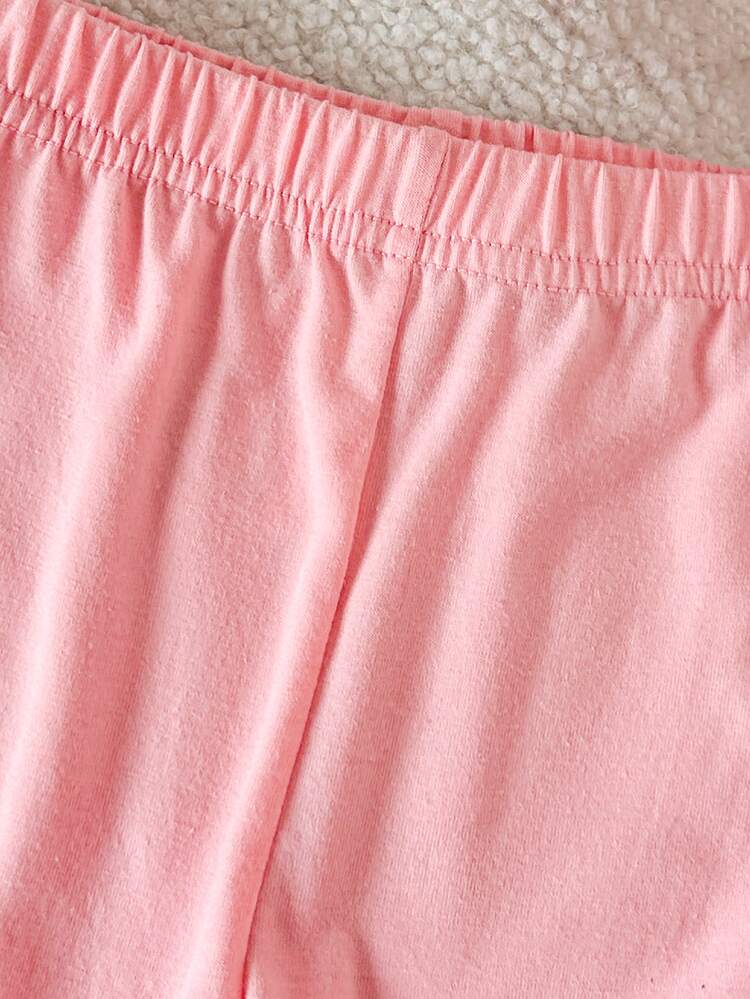 SHEIN 2pcs Toddler Girl Top Flare Pants Cute Sweet Pink White Striped Strawberry Patch Long Sleeve Round Neck Regular Vacation Fall Holiday Ribbed - Pink - View 6