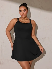 Rhythm Era فستان رياضي للنساء بمقاسات كبيرة بظهر مكشوف وياقة هالتر - الأسود - مشاهدة 3