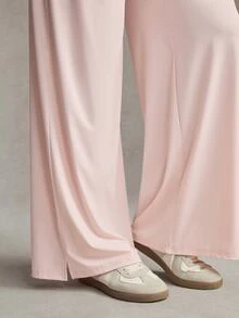 Activina Women's Solid Color Round Neck Long Sleeve T-Shirt And Pants Sports Set - Pink - View 4