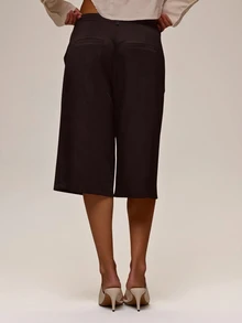 MUSERA Pleated Tailored Style Bet Loop Waist Loose Fit Low Rise Longline Shorts  Autumn Winter Fall Cute Sexy Holiday Coolgirl Butter Tailoring - Black - View 5