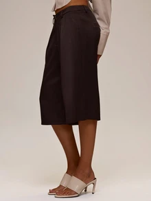 MUSERA Pleated Tailored Style Bet Loop Waist Loose Fit Low Rise Longline Shorts  Autumn Winter Fall Cute Sexy Holiday Coolgirl Butter Tailoring - Black - View 2