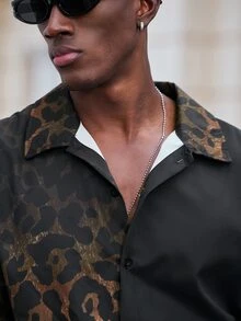 Mainfolk Men's Leopard Print Button Front Long Sleeve Casual Shirt, For Fall, Vacation, Father's Day Gifts - Multicolor - View 5
