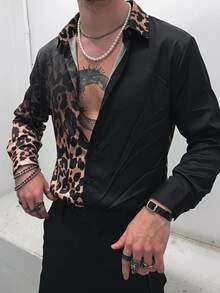 Mainfolk Men's Leopard Print Button Front Long Sleeve Casual Shirt, For Fall, Vacation, Father's Day Gifts - Multicolor - View 1