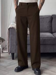 HIMLAND Men's Solid Color Pocket Casual Business Casual Versatile Daily Travel Suit Pants Office Dark Brown Autumn - Coffee Brown - View 8
