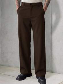 HIMLAND Men's Solid Color Pocket Casual Business Casual Versatile Daily Travel Suit Pants Office Dark Brown Autumn - Coffee Brown - View 4