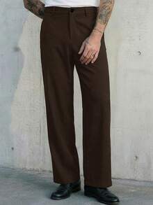 HIMLAND Men's Solid Color Pocket Casual Business Casual Versatile Daily Travel Suit Pants Office Dark Brown Autumn - Coffee Brown - View 5