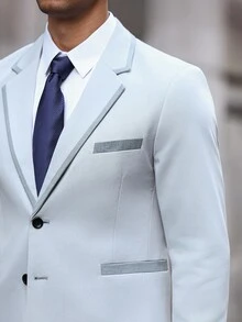 Manfinity Bizformal Men's Two-Tone Lapel Neck Long Sleeve Blazer And Pants Business Travel Fitted Suit Set - Grey - View 4