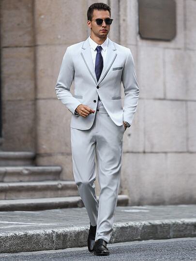 Manfinity Bizformal Men's Two-Tone Lapel Neck Long Sleeve Blazer And Pants Business Travel Fitted Suit Set