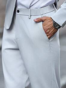 Manfinity Bizformal Men's Two-Tone Lapel Neck Long Sleeve Blazer And Pants Business Travel Fitted Suit Set - Grey - View 6