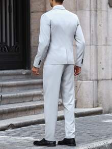 Manfinity Bizformal Men's Two-Tone Lapel Neck Long Sleeve Blazer And Pants Business Travel Fitted Suit Set - Grey - View 2
