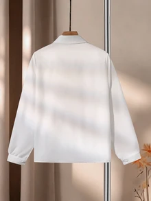 SHEIN 春秋新款彼得潘領長袖寬鬆白色襯衫，秋季上衣，甜美百搭清新學院風優雅休閒正式派對上衣 - 白色 - 查看 2