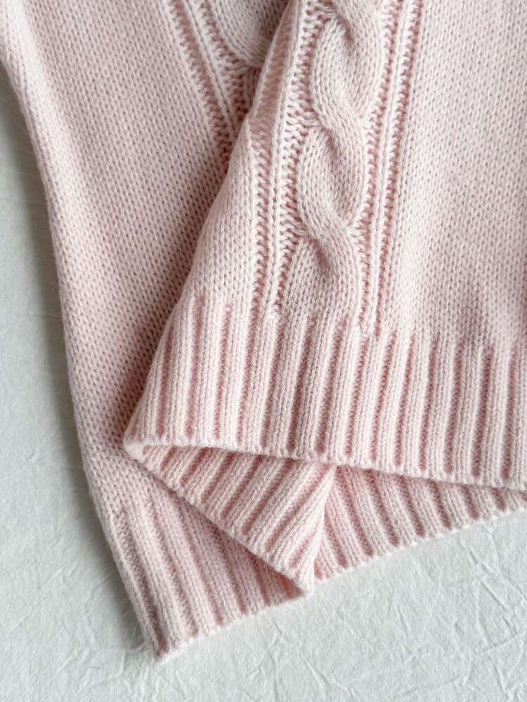SHEIN Tween Girls Pink And Black Sweater,Embroidered Horse V-Neck Twist Rope Cable Knit Top,Soft Stretchy Fitted Casual Streetwear Autumn Back-To-School - Pink - View 10