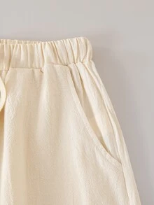 SHEIN Teen Girls Fall Clothes Fall Straight Spring/Summer Casual Daily Wear Versatile Comfortable Solid Color Long Pants With Pockets,Back To School - Apricot - View 7