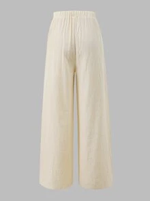 SHEIN Teen Girls Fall Clothes Fall Straight Spring/Summer Casual Daily Wear Versatile Comfortable Solid Color Long Pants With Pockets,Back To School - Apricot - View 3