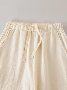 SHEIN Teen Girls Fall Clothes Fall Straight Spring/Summer Casual Daily Wear Versatile Comfortable Solid Color Long Pants With Pockets,Back To School - Apricot - View 6