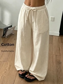 SHEIN Teen Girls Fall Clothes Fall Straight Spring/Summer Casual Daily Wear Versatile Comfortable Solid Color Long Pants With Pockets,Back To School - Apricot - View 10