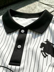 Manfinity EMRG Men's Casual Striped Letter Print Patchwork Short Sleeve Polo Shirt, Summer - Multicolor - View 4