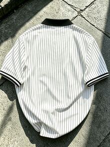 Manfinity EMRG Men's Casual Striped Letter Print Patchwork Short Sleeve Polo Shirt, Summer - Multicolor - View 3