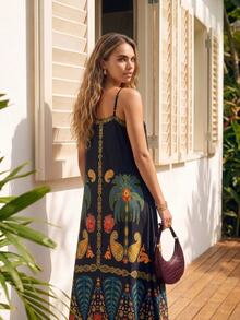 CAJUNI Women's Loose Paisley Pattern Spaghetti Strap Vacation Dress - Multicolor - View 2
