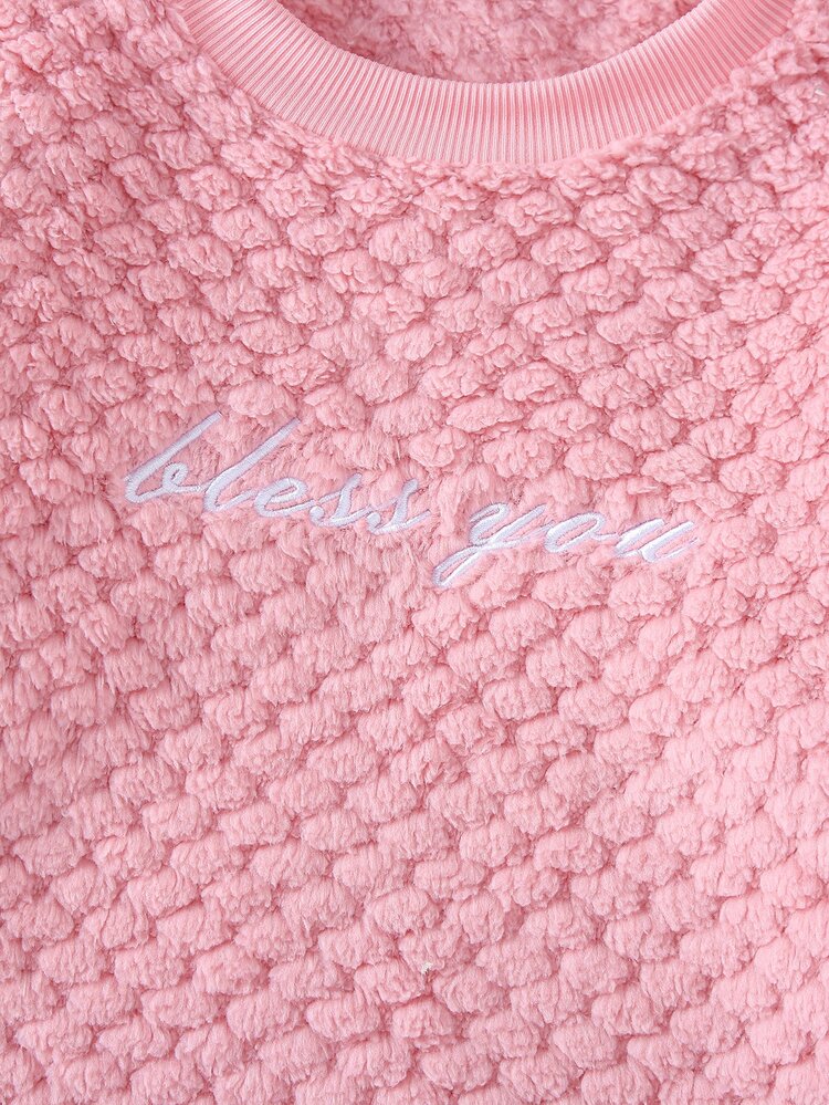 1 Set Tween Girl Round Neck Long Sleeve Long Pants Double-Sided Rose Jacquard Loungewear, Best Gift For Tween GirlsHome Wear, Versatile Fashion, Best Choice - Pink - View 6