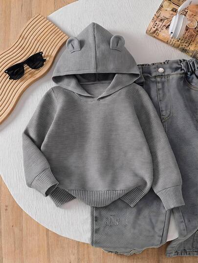 Kleine Jungen Kapuzen Strick Pullover, Lässiges weiches Langarm Strick Top für 4-7 Jahre Kinder Alltagskleidung