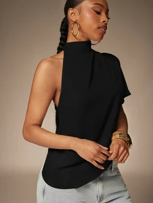 Denimoi 薄纱单肩上衣 性感上衣 性感度假上衣 薄纱上衣 伊比沙岛 - 黑色 - 查看 1