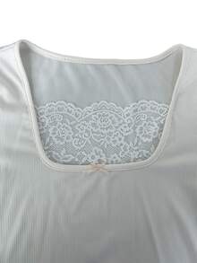 IslaSuriya Women's Sweet Lace Patchwork Bow Decor Top - Apricot - View 3