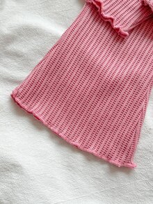 SHEIN 2件組幼兒女嬰上衣與喇叭褲套裝，甜美可愛粉色 3D 蝴蝶結荷葉邊羅紋長袖假領針織毛衣，休閒派對秋季節日套裝 - 粉色 - 查看 8