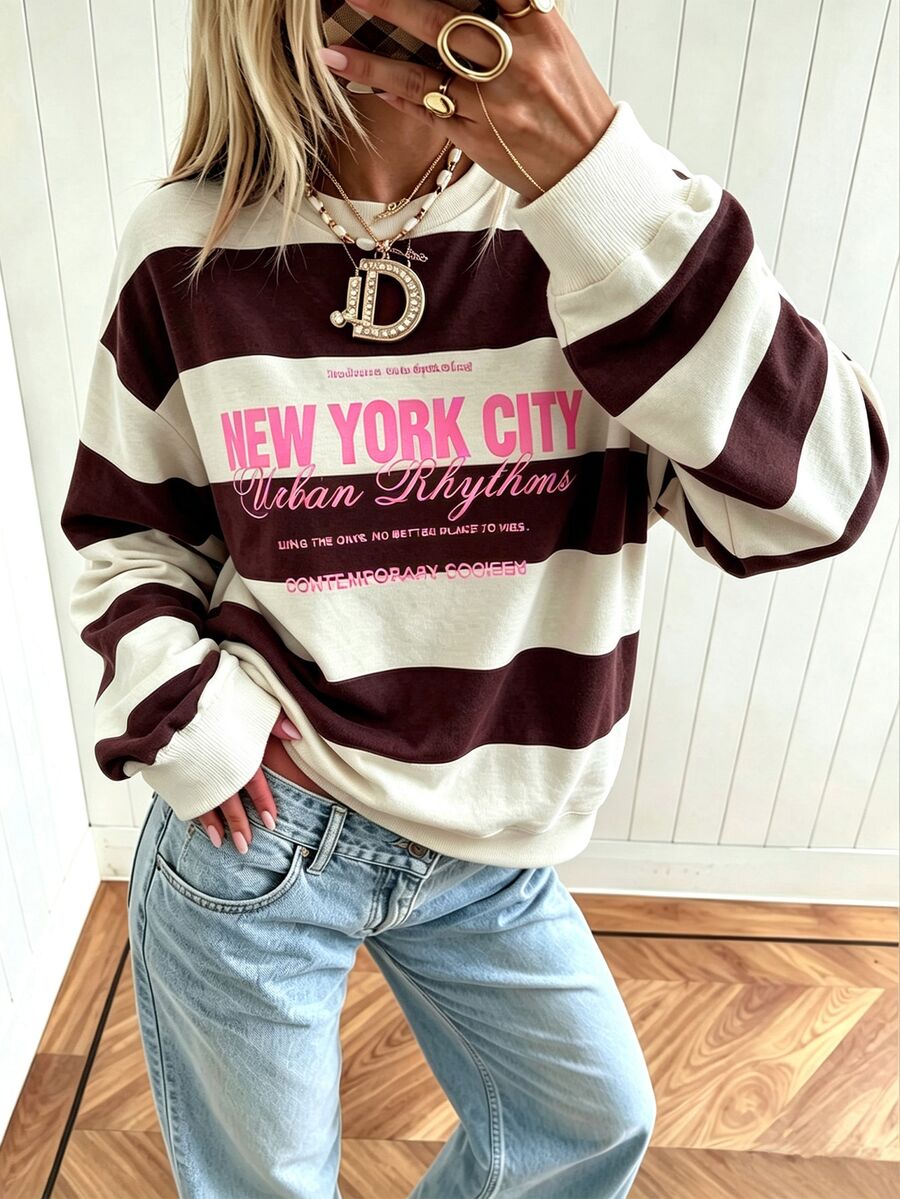 SuriyaCove Women's Sequin Pattern Casual Versatile Daily Wear Long Sleeve Sweatshirt - Apricot - View 1