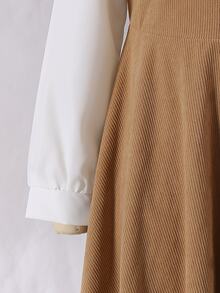 SHEIN Tween Girls Fall Style Fake Two-Piece Peter Pan Collar Corduroy Dress Back To School Daily Party Outfit - Khaki - View 7