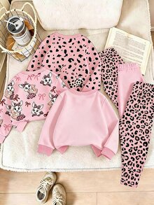 Infant Cartoon Leopard Print Top And Pants Set, Cute Daily Outfit For Autumn/Winter - Multicolor - View 2