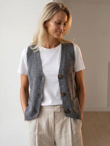 Sprig & Strand Cardigan Rompi Rajut Abu-abu Gelap Leher V Musim Gugur/Dingin - Dark Grey - View 5