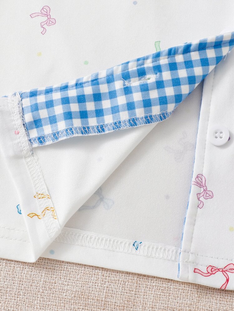 Young Girl Gingham Cartoon Graphic PJ Set Baby Shower Gift Rainbow Autumn Fairy Princess - Baby Blue - View 6