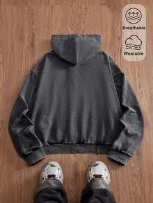 SWAVVY Sweatshirt Hoodie Pria Kasual Longgar dengan Resleting, Desain Polos, Musim Semi/Gugur/Dingin, Ukuran Standar, Y2K, Lapisan Termal - Hitam - View 3