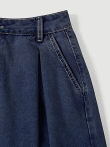 SHEIN MOD Women's Waist Button Design Casual Commute Denim Skirt Fall - Dark Wash - View 6